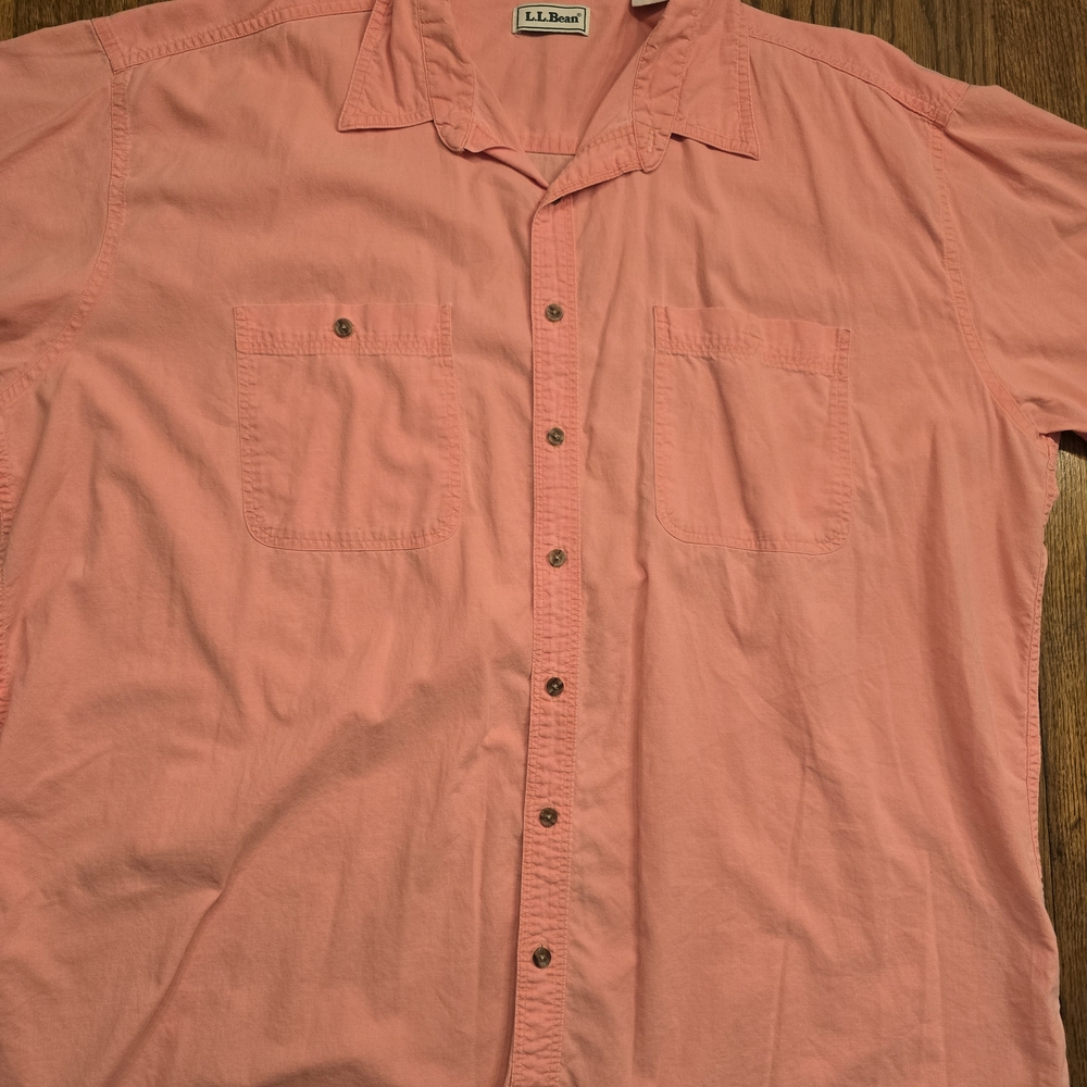 Vintage 90s L.L. Bean Coral Pink Button Up Shirt XXL Tall USA Cotton - Picture 2 of 6